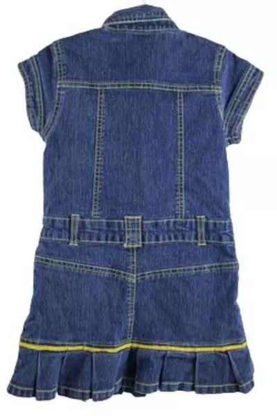 Faded Glory Girls Denim Dress Size 7 Blue Ruffle Hem Yellow Stitching