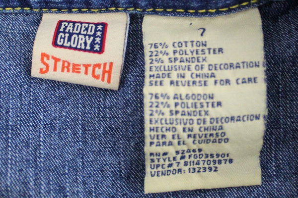 Faded Glory Girls Denim Dress Size 7 Blue Ruffle Hem Yellow Stitching