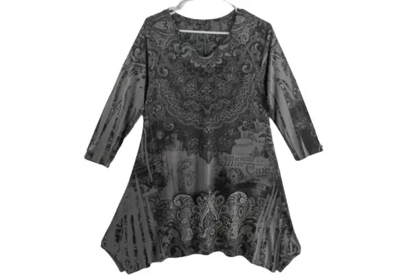 Tropics Women's Size L Black Gray Asymmetrical Dress with Rhinestones