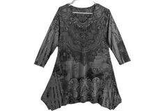 Tropics Women's Size L Black Gray Asymmetrical Dress with Rhinestones