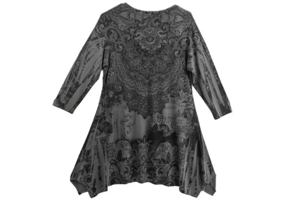 Tropics Women's Size L Black Gray Asymmetrical Dress with Rhinestones