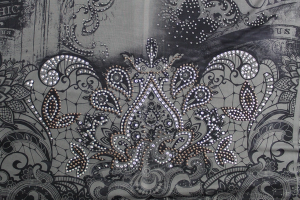 Tropics Women's Size L Black Gray Asymmetrical Dress with Rhinestones