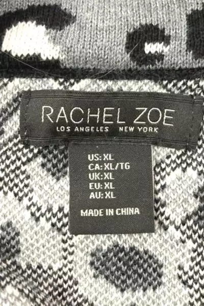 Rachel Zoe Women's XL Animal Print Cardigan Sweater Black Gray White Chic Layer