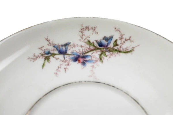 Antique Martial Redon Porcelain Saucer Blue Pink Flowers Gold Trim 6.75"