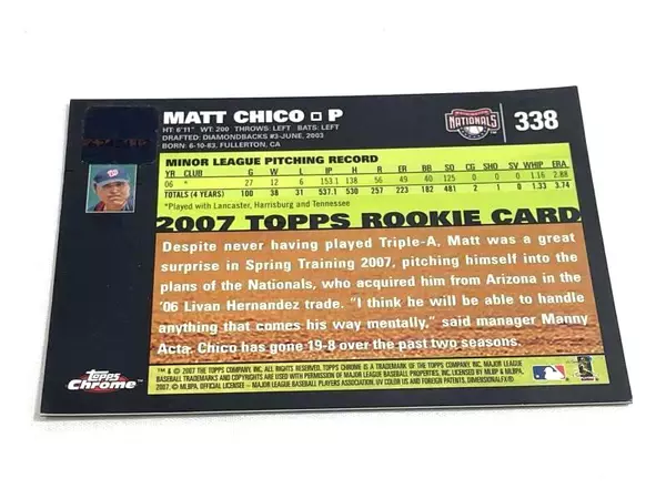 2007 Topps Chrome Matt Chico Autographed Rookie Card - Creased Collectible