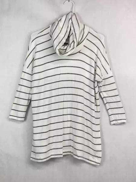 Lou & Grey Cowl Neck Tunic Top Women's XS Gray White Stripes Long Sleeve