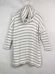 Lou & Grey Cowl Neck Tunic Top Women's XS Gray White Stripes Long Sleeve