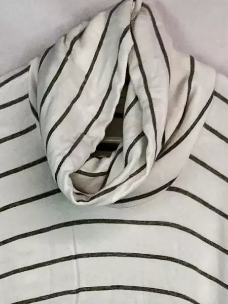 Lou & Grey Cowl Neck Tunic Top Women's XS Gray White Stripes Long Sleeve