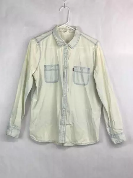 Vintage Levi's Distressed Denim Button-Up Shirt Women's M Light Wash Pre-Owned