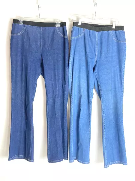 Lot of 2 Vintage Denim 24/7 Women's Jeans 12W Blue Black Elastic Waist