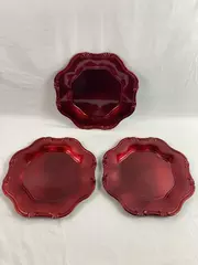 Lot of 3 Pier 1 Imports For Decorative Use Only Platters Red Shiny Scalloped