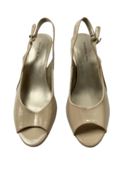 Bandolino Women's Beige Peep Toe Heels 9.5M Adjustable Strap, Good Condition