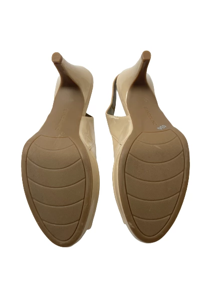 Bandolino Women's Beige Peep Toe Heels 9.5M Adjustable Strap, Good Condition