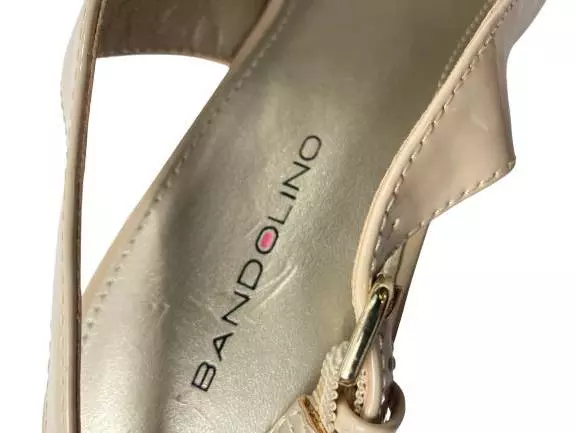 Bandolino Women's Beige Peep Toe Heels 9.5M Adjustable Strap, Good Condition