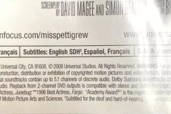 Miss Pettigrew Lives For A Day DVD Frances McDormand 2008 Romantic Comedy