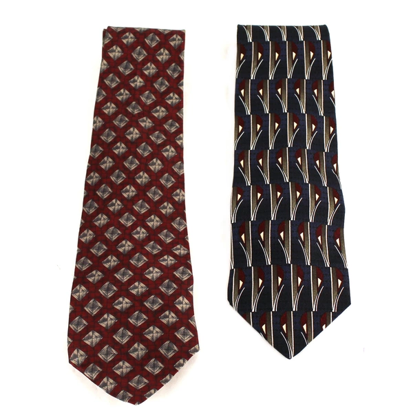 Lot of 2 Henry Grethel Men's Ties - Navy Blue & Brick Red Geometric Designs