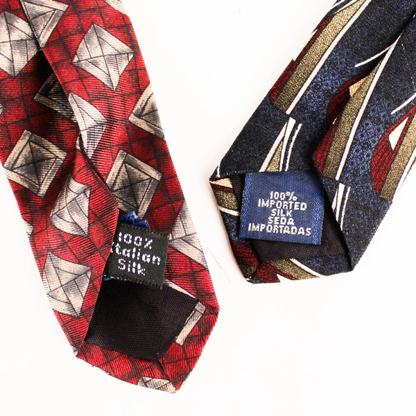 Lot of 2 Henry Grethel Men's Ties - Navy Blue & Brick Red Geometric Designs