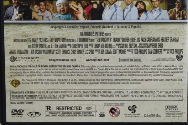 The Hangover DVD 2009 Warner Bros Rated R Zach Galifianakis Pre-owned