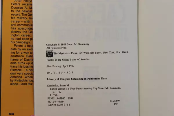 Buried Caesars A Toby Peters Mystery by Stuart M Kaminsky 1989