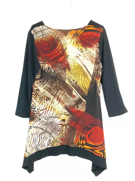 Dusak Design Women's Tunic Top L Multicolored Abstract 3/4 Sleeve Shirt