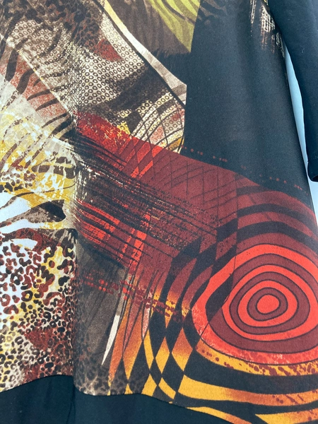 Dusak Design Women's Tunic Top L Multicolored Abstract 3/4 Sleeve Shirt
