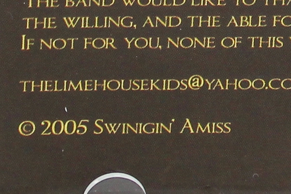 Swingin Amiss Speakeasy CD 2005 - Good Condition, Passed & Bill Bailey Tracks