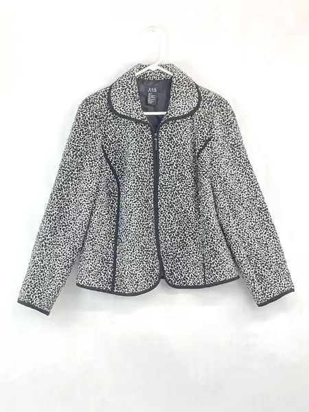 RQT Petite Women's Jacket PL Black White Animal Print Full Zip Good Condition
