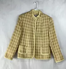 Vintage J.G. Hook Women's Blazer Size 16 Yellow Beige Snap Buttons Shoulder Pads