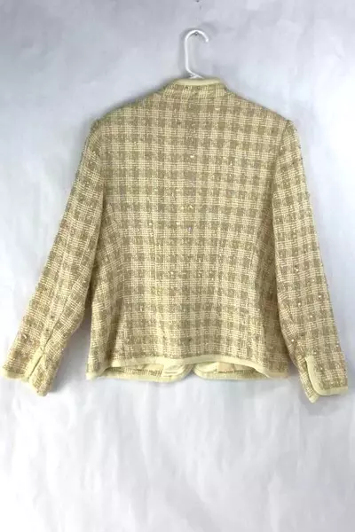 Vintage J.G. Hook Women's Blazer Size 16 Yellow Beige Snap Buttons Shoulder Pads