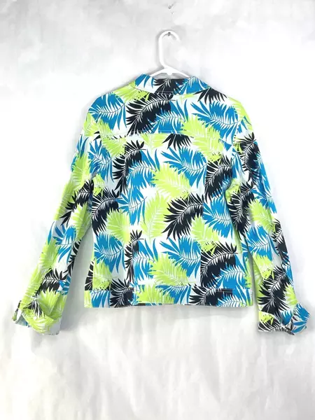Metro Blues Women's 16T Denim Blazer Jacket Tropical Leaves Button Up