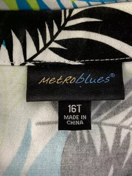 Metro Blues Women's 16T Denim Blazer Jacket Tropical Leaves Button Up