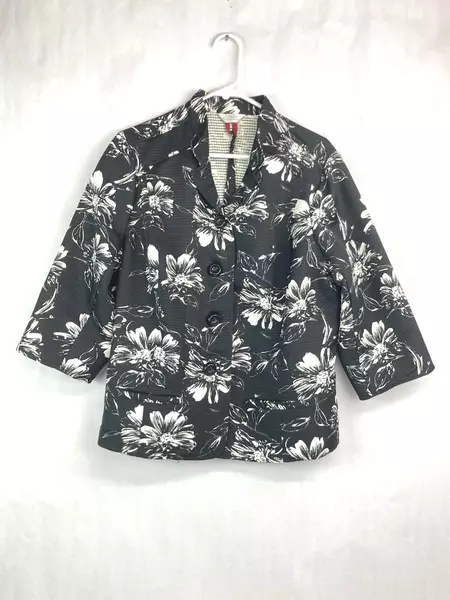 C.J. Banks Women's Floral Jacket Black White XL Very Good Pre-Owned Fashion