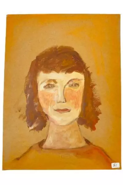 Hand Painted Art Lady Shades of Orange July 2013 Portrait Artist Handmade 