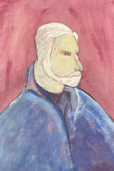 Hand Painted Watercolor Portrait Blue Burgundy July 2013 Pre-Owned Art