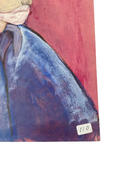 Hand Painted Watercolor Portrait Blue Burgundy July 2013 Pre-Owned Art