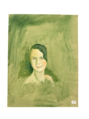 Hand-Painted Watercolor Portrait of Lady Green Tones July 2013 Art