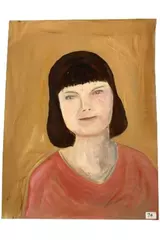 Hand Painted Art Lady Shades of Tan and Coral July 2013 Portrait Handmade 