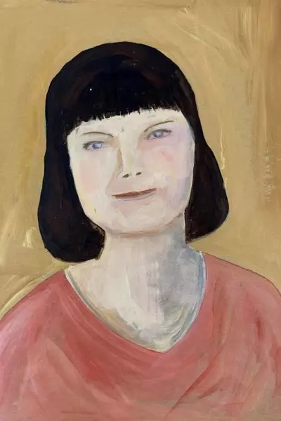 Hand Painted Art Lady Shades of Tan and Coral July 2013 Portrait Handmade 