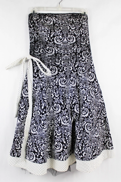 Ruby Rox Women's Size 9 Strapless Dress Black White Damask Polka Dots