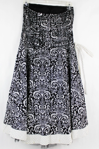 Ruby Rox Women's Size 9 Strapless Dress Black White Damask Polka Dots