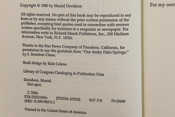 Hot Spot by Muriel Davidson 1980 Hardcover Novel - Dust Cover Wear