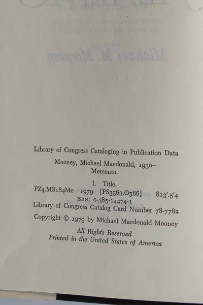 Memento by Michael M. Mooney Hardcover Book 1979 Doubleday Pre-Owned