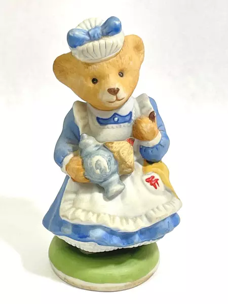 1986 Franklin Mint Francine Bear Porcelain Figurine Blue Dress Collectible