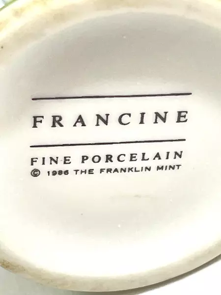 1986 Franklin Mint Francine Bear Porcelain Figurine Blue Dress Collectible