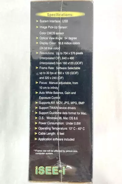 Vtg Ariston iSee-1 USB Color Digital Camera for Windows 98 & Mac OS 8.6 Sealed