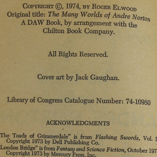 The Book of Andre Norton Gems of Fantasy 1974 DAW Paperback Novel