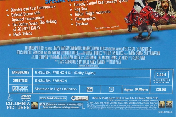 50 First Dates DVD Adam Sandler Drew Barrymore 2004 Special Edition PG13