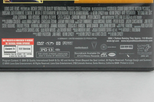 Beyond The Sea DVD Kevin Spacey Kate Bosworth 2004 Lions Gate PG-13 As-Is