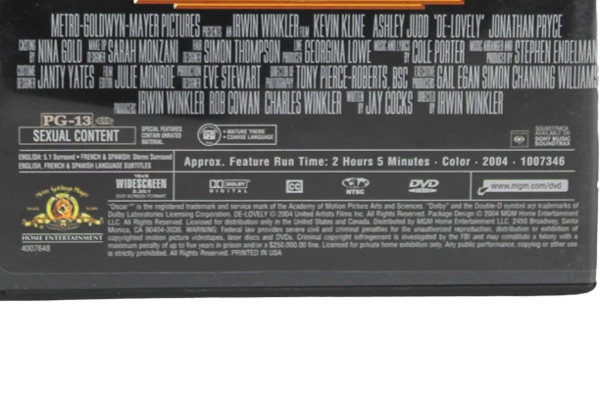 De-Lovely DVD Special Edition Kevin Kline Ashley Judd 2004 Pre-Owned