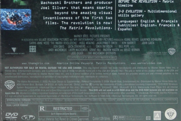 DVD Matrix Revolutions 2004 Keanu Reeves Lawrence Fishburne Very Good Condition